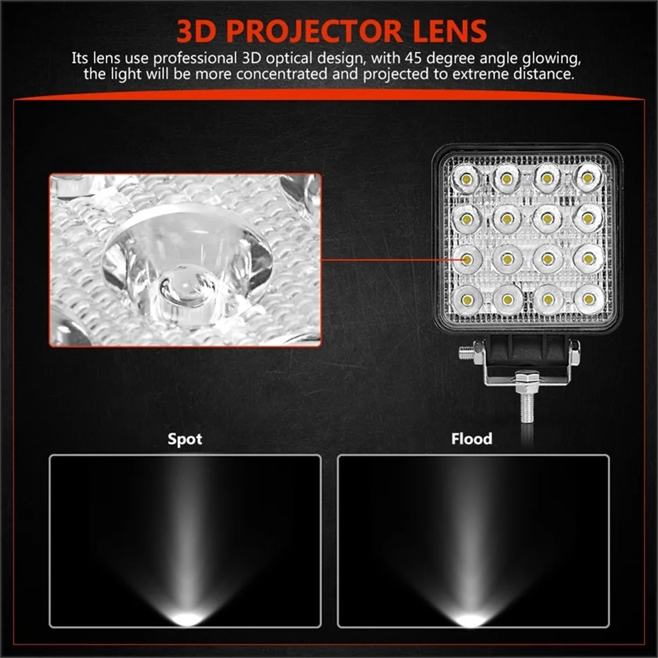 Супер тонкий 4 дюймовый 48 Вт светодиодный рабочий прожектор прожексветильник
