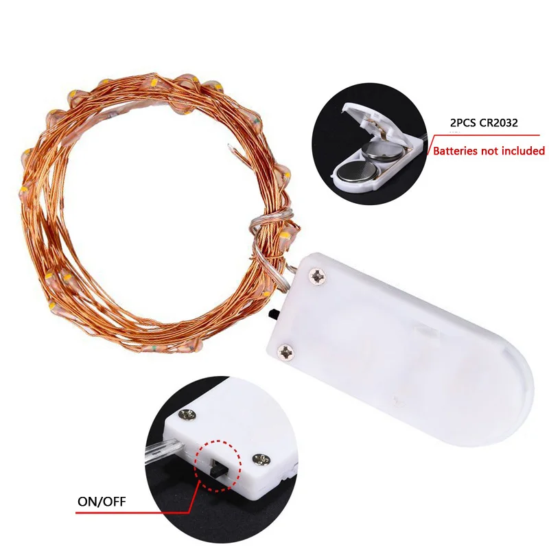 Гирлянда светодиодная с питанием от батарейки 20 микро светодиодов медный провод