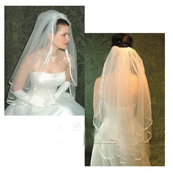 

2021 Hot Sale Elbow Length White Ribbon Edge Bridal Short Veil With Comb Two Layer Cheap Royal Girl Wedding Veil For Bride