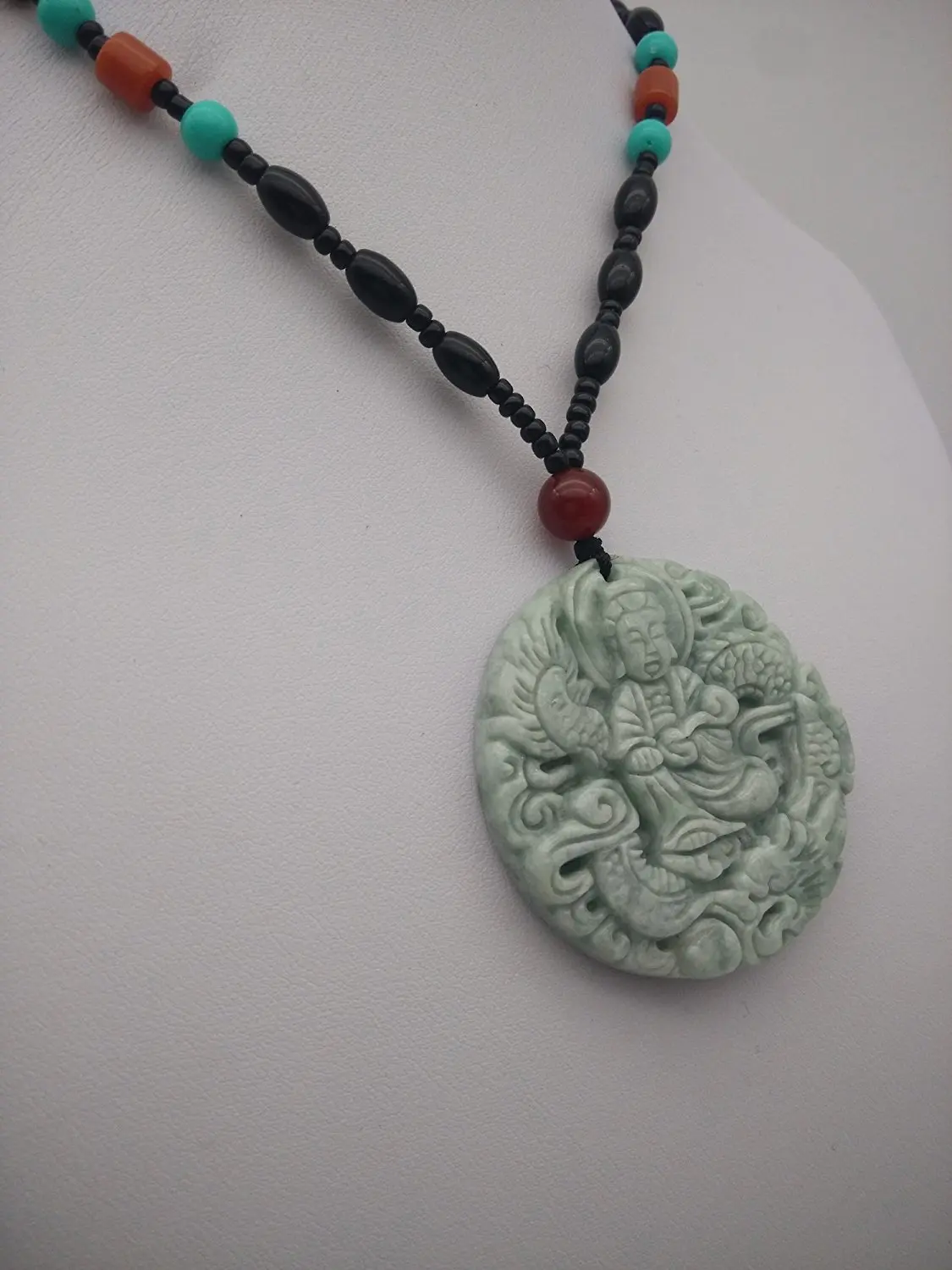 Koraba Fine Jewelry Pure Natural Jadeite Grade Jade Ride Dragon Goddess of Mercy Kwan-yin Pendant Necklace Free Shipping | Украшения и