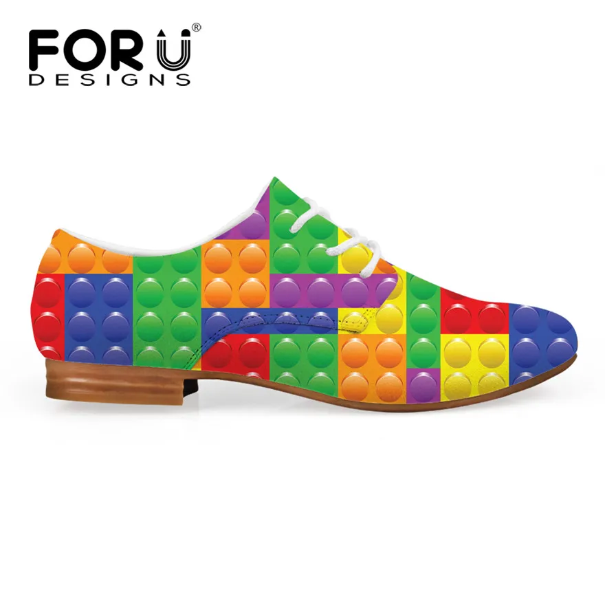 FORUDESIGNS/модные женские туфли-оксфорды; повседневные женские туфли-оксфорды с 3D принтом Тетриса; кожаная обувь на шнуровке; Студенческая женская обувь - Цвет: C3914CD