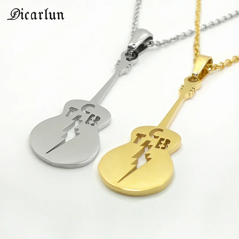DICARLUN Elvis Stainless Steel Necklace Guitar TCB Lightning Hollow Pendant Link Chain Collar Charm Memorial Jewelry Women Men | Украшения