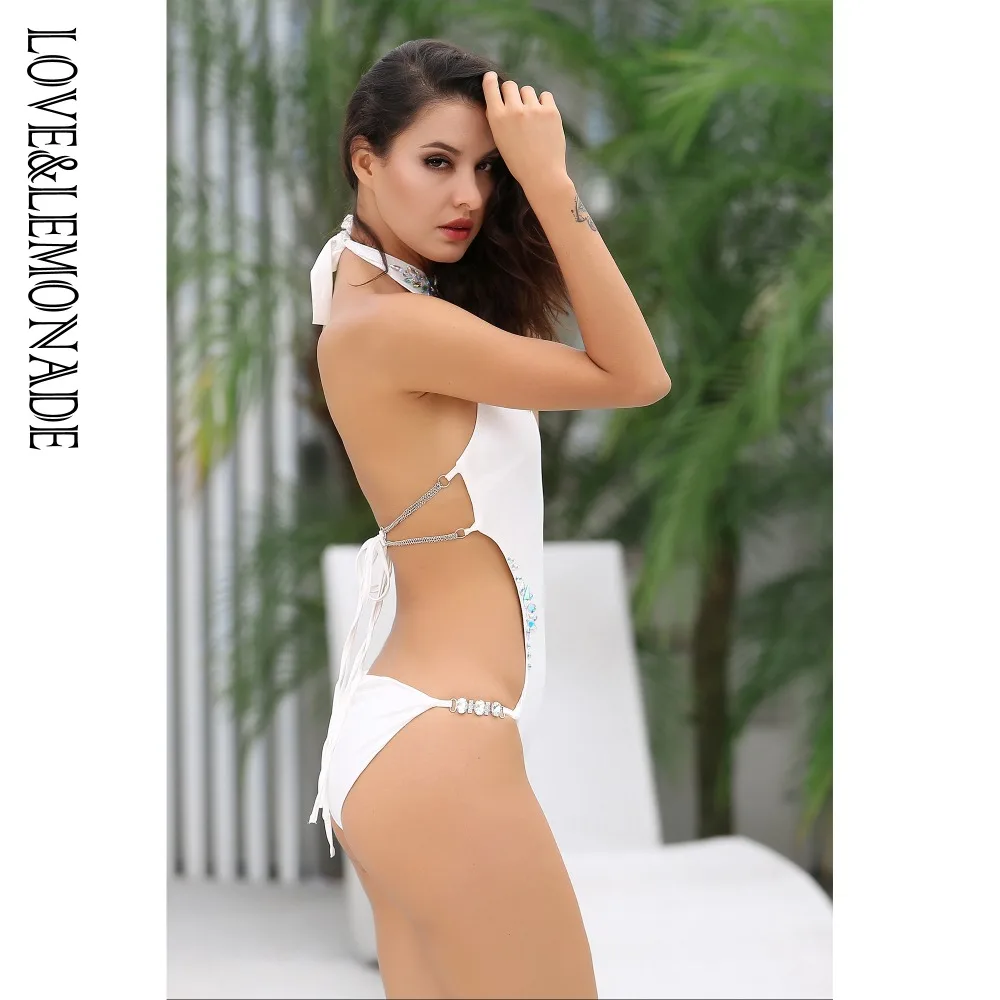 Боди с вырезом LOVE & LEMONADE LM0061 украшенное змеиным Носорогом|bodysuit cut out|bodysuit sexybodysuit white