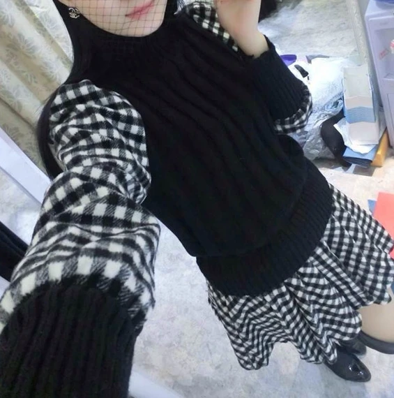 Новое осенне зимнее корейское женское приталенное клетчатое платье в английскую