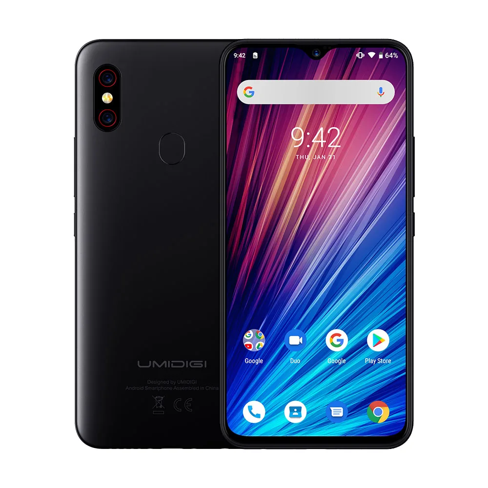 UMIDIGI F1 Play Android 9,0, камера 48 Мп+ 8 Мп+ 16 МП, 5150 мАч, 6 ГБ ОЗУ, 64 Гб ПЗУ, 6,3 дюймов, FHD+ Helio P60, глобальная версия, смартфон, двойной, 4G - Цвет: Черный