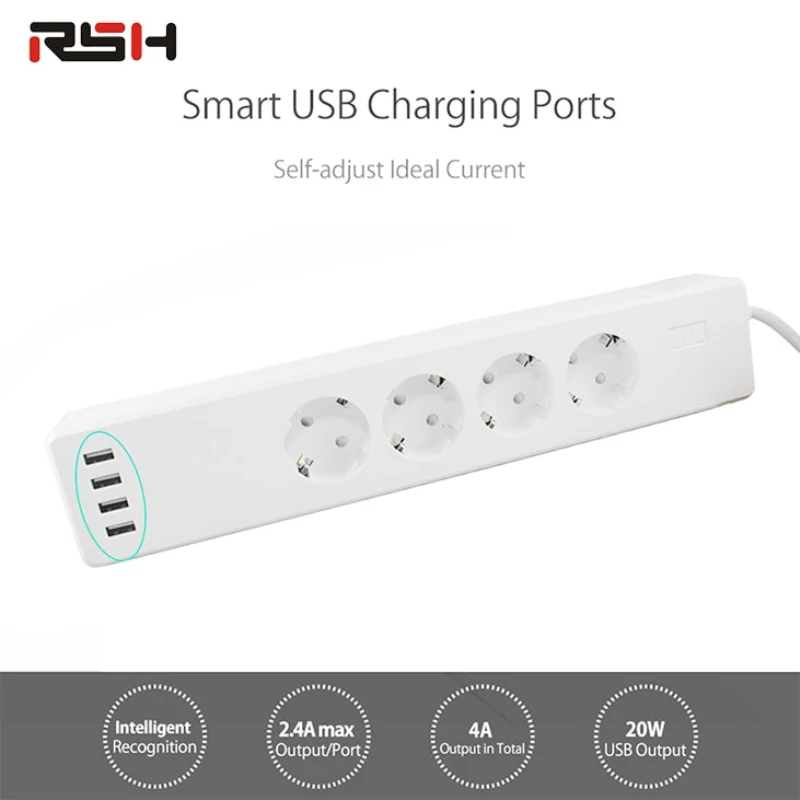 Wifi умная полоса питания 4 розетки европейского стандарта с USB зарядными портами