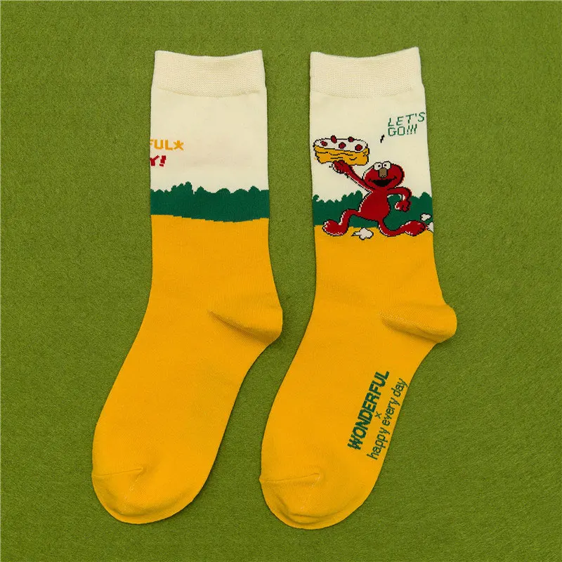 yellow SP& CITY/стильные носки унисекс с рисунком фруктов в стиле Харадзюку; крутые хлопковые носки для скейтборда; Модные прочные мужские носки в стиле хипстер - Цвет: yellow