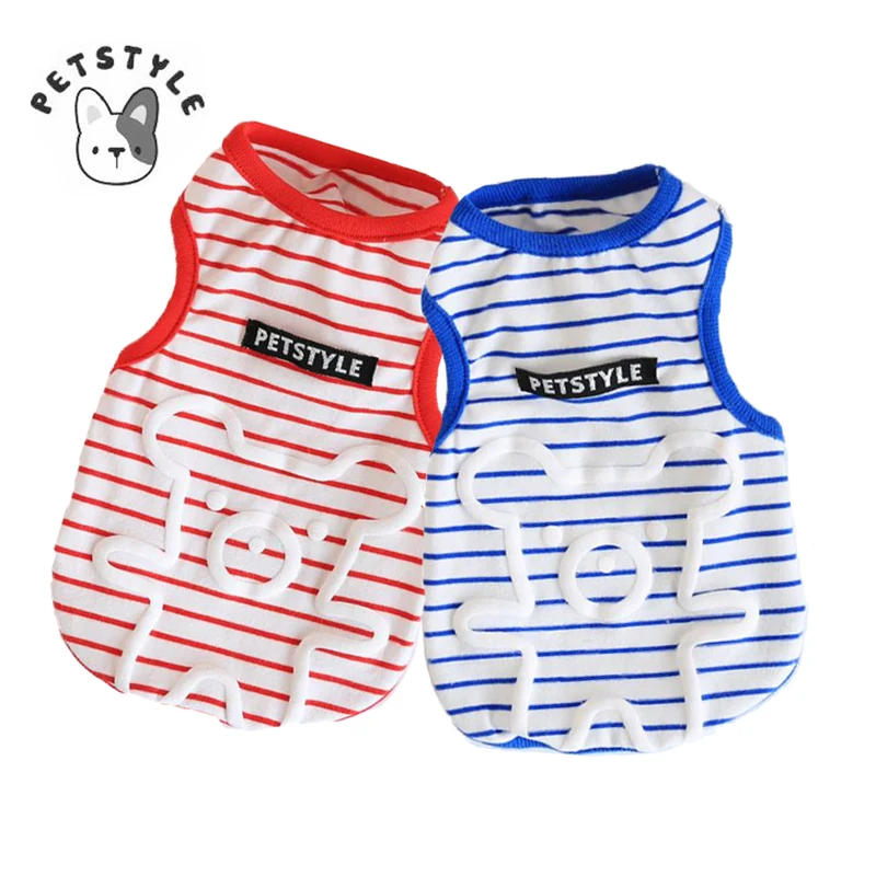 PETSTYLE хлопка в полоску с принтом собаки жилет Мультфильм весна Собака футболки