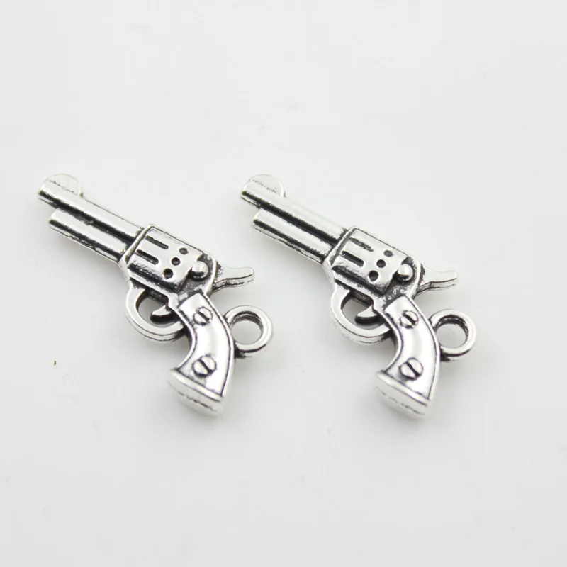 

Hot Silver Plated Gun Charms Pendants For Jewelry Making DIY Handmade Charms Alloy Material Jewelry 15pcs/pack 22X11mm ZA1353