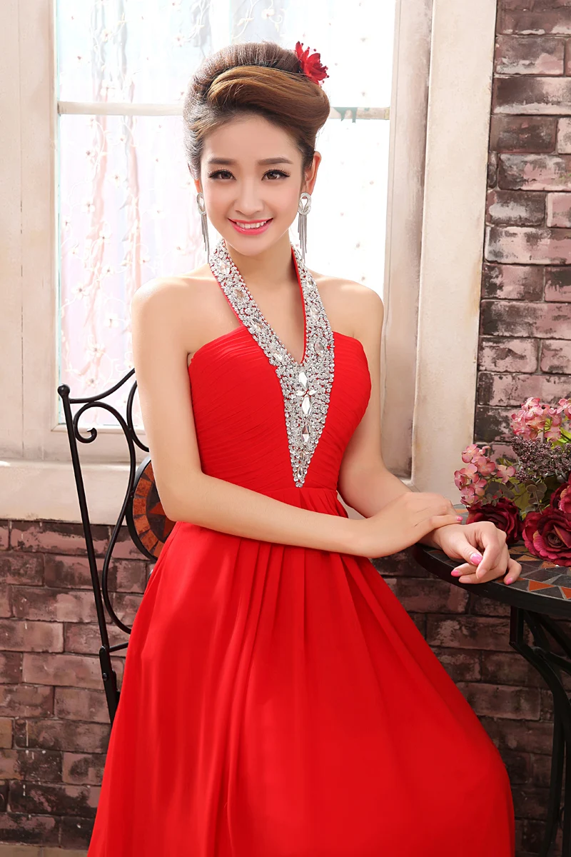 

2019 new arrival plus size pregnent women bridal gown evening dress red backless graduation party dress sexy halter bling LN1201