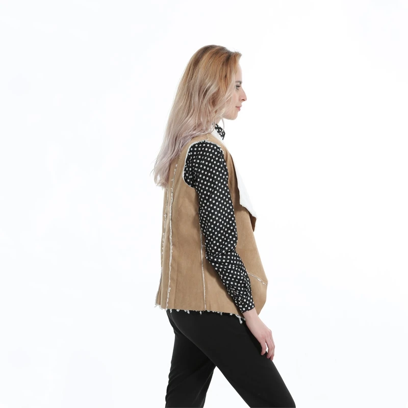 Замшевые Кожаные куртки женские жилеты из искусственного меха без рукавов с