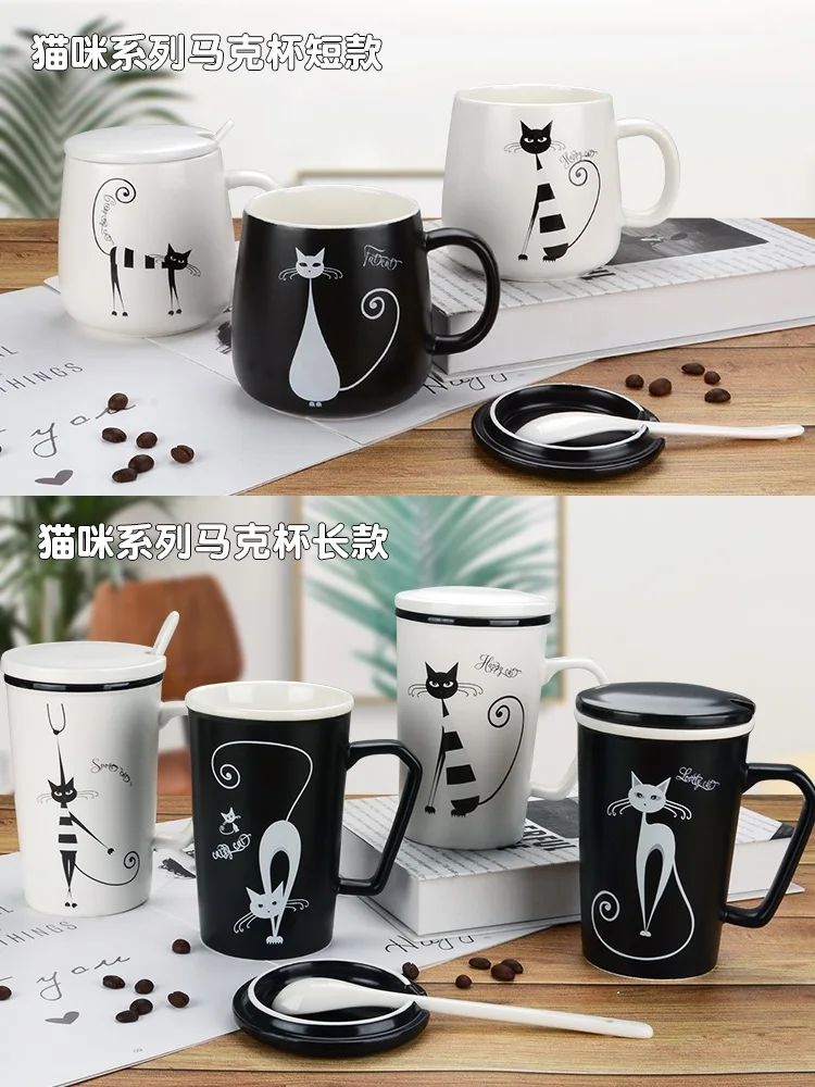 

Cute Cat Ceramic Cup Cartoon Mug Creative Glass Large Capacity Milk Cup Couple Present Coffee Cup
