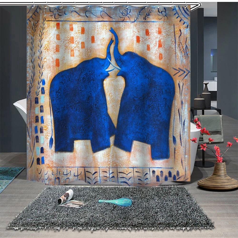 

Custom Made Shower Curtain Bathroom Curtain Partition 1.5 x 1.8m 1.8 x 1.8m 1.8 x 2m Elephant