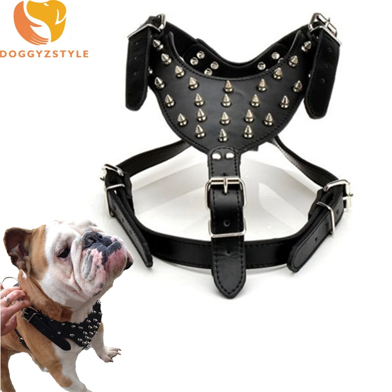Шипованный большой Поводок для собак Pitbull Bullldog из искусственной кожи ошейник с рукавом заклепками Декор сундук для собак жгут товары для домашних животных