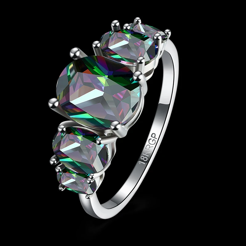 Женские кольца с радужным мистическим кубическим цирконием серебряное