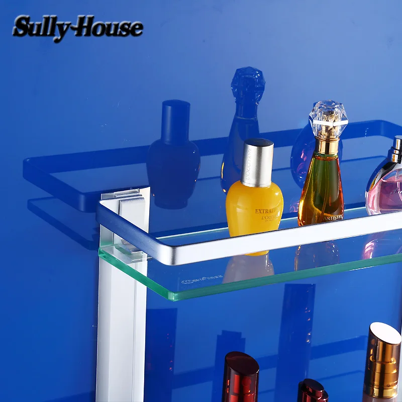 Алюминиевые полки из закаленного стекла для ванной комнаты Sully толщина 8 мм