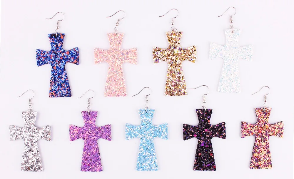 ZWPON Fashion Lightweight Glitters Sequin Dangle Pendants Leather Cross Earrings Glitter for Woman | Украшения и аксессуары