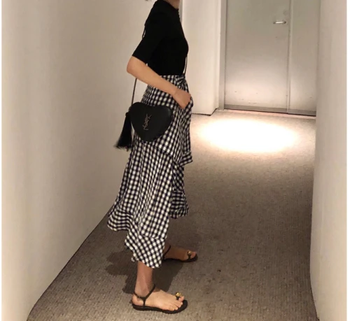 Асимметричные платья с имитацией двух частей в стиле пэчворк женские клетчатые