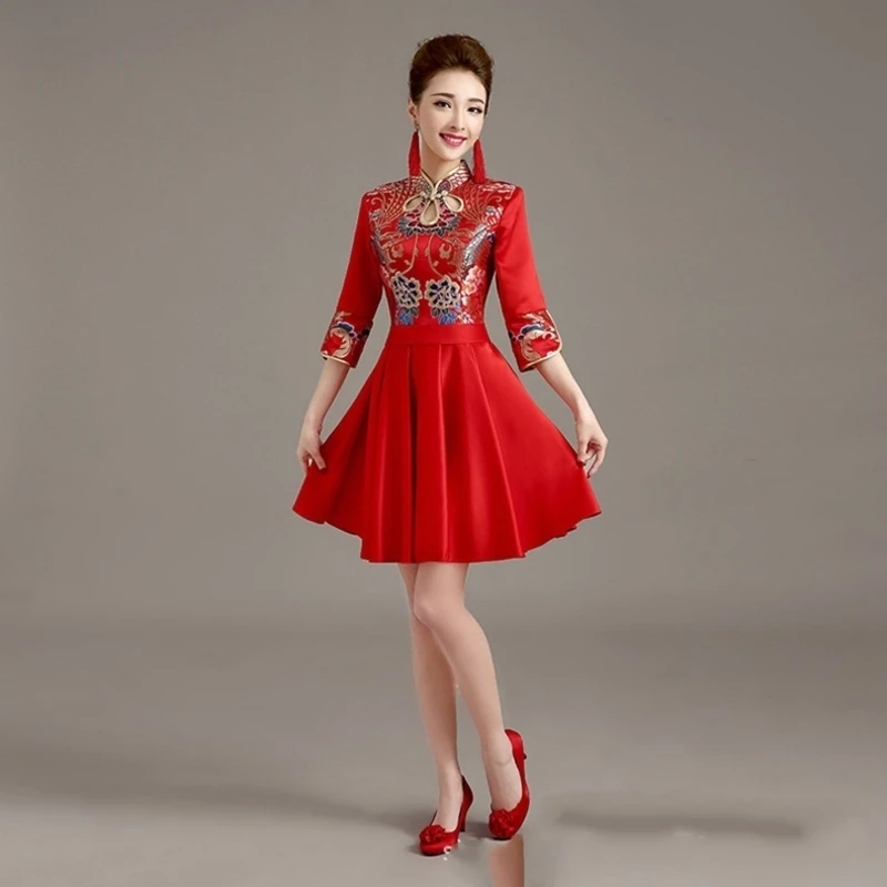 Винтажное платье Ципао Свадебные Qipao короткие современные китайское