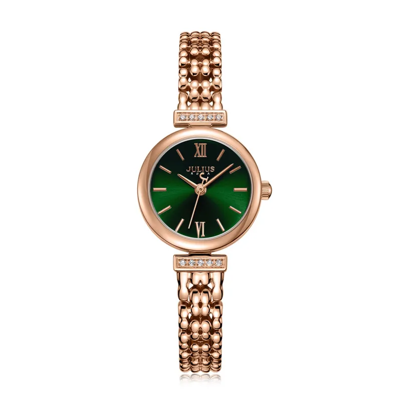 Rosegold Green Julius ювелирные часы женские тонкие фиолетовые антикварные часы Relogio с кристальным браслетом модные женские часы Reloj Mujer JA-1139 - Цвет: Rosegold Green
