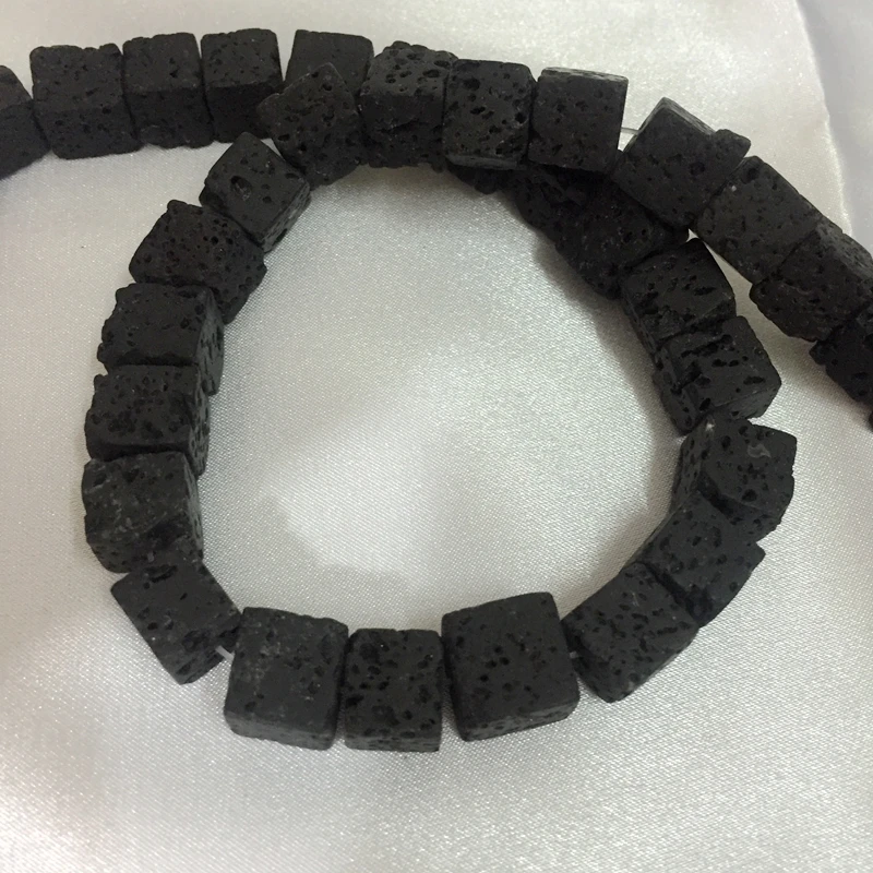 

8MM 90Pcs=2Strands Square Black Natural Lava Stone Jewelry Loose Beads