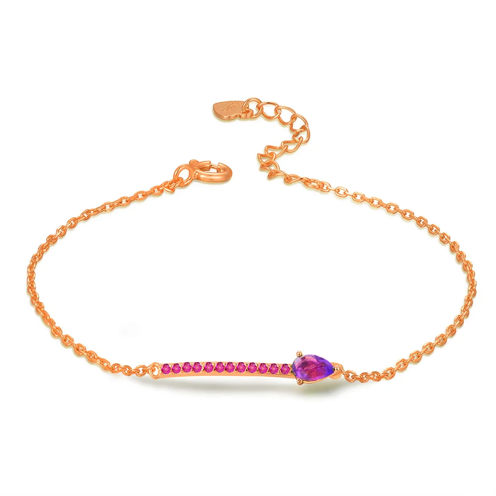 Amethyst 925 пробы, серебристый женский браслет, зеленый диопсид, браслет с драгоценными камнями, позолота 14 к, ювелирные украшения, минималистичный стиль, LMHI041 - Цвет камня: Amethyst