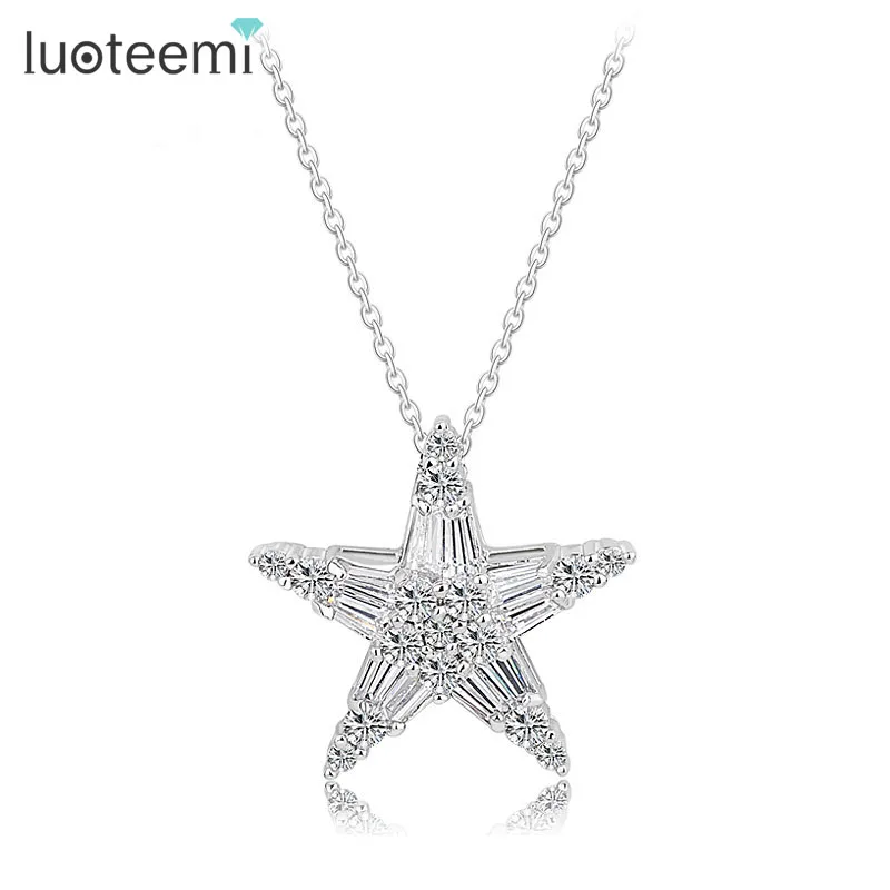 Luoteemi новые Лидер продаж Роскошные AAA Ясно CZ Crystal Star Форма кулон Цепочки и ожерелья