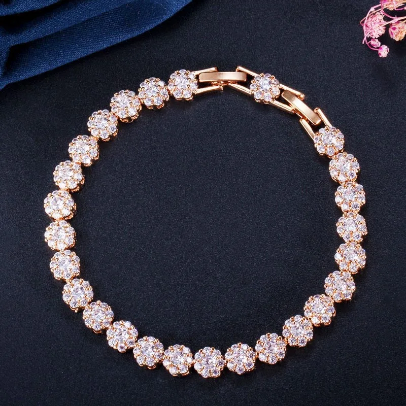 yellow gold CWWZircons классический Micro Pave Круглый Кубический Цирконий Камни желтое золото цвет CZ теннисные браслеты для женщин Свадебные украшения CB108 - Окраска металла: yellow gold