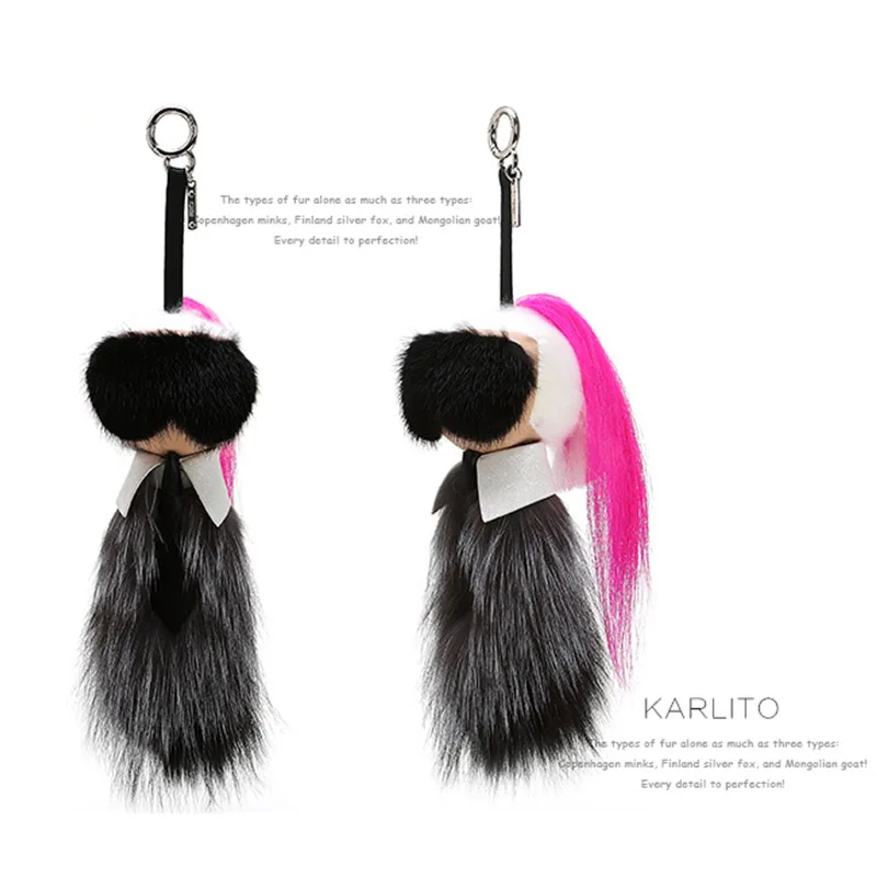 С коробкой и тега Маленький монстр кошелек Pom натуральный мех норки кукла брелок