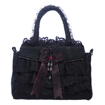 Black cloth strap Женские сумки на плечо с кружевами, цветочные сумки Лолиты, женские сумки с галстуком-бабочкой для невесты, свадебные сумки ручной работы, готические винтажные вечерние сумки - Цвет: Black cloth strap