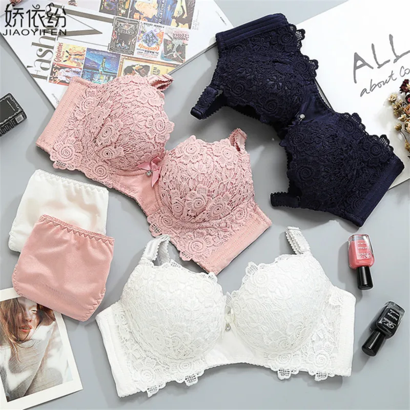

Japan Bra Rose Embroidery Underwear Set Lace Gather Sexy Women Push Up Bra U Type Back Bra & Brief Sets JYF Brand