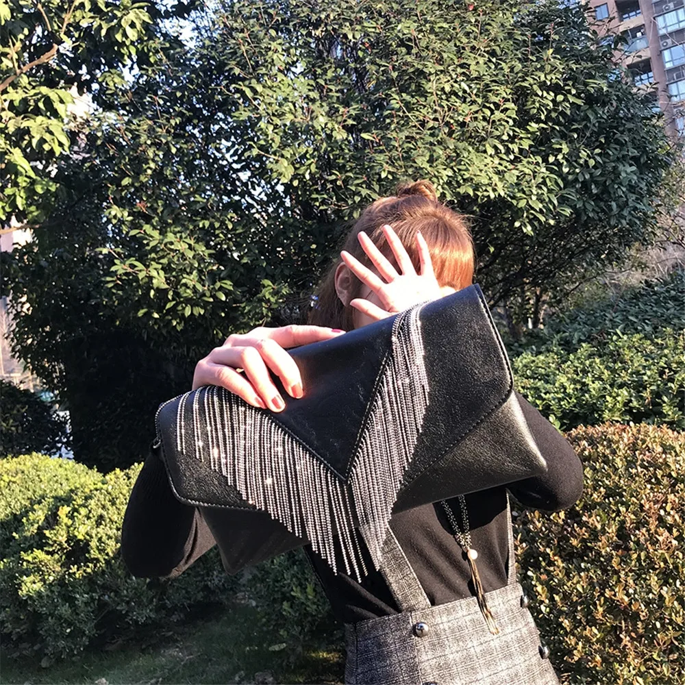 Новые модные женские туфли Дизайн Марка кисточкой высокой емкости конверт Crossbody сумка дамы клатч вечерняя сумочка; BS010 для вечерние