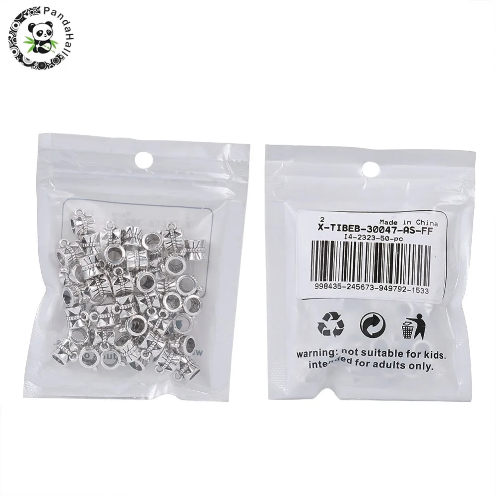 

50PCS Bail Beads Tibetan Style Alloy Hanger Links Lead Free & Nickel Free & Cadmium Free Barrel 10x7x7mm Hole 1mm