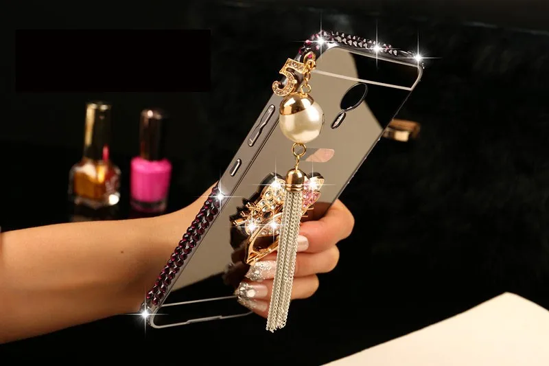 Mirror Back Cover Case For Samsung Note 4 5 J3 J310 J710 A8 A7 2015 S4 Rhinestone Diamond Tassel Cat Kickstand Phone |
