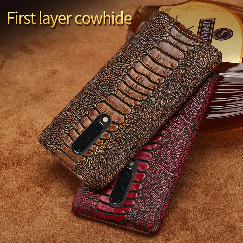 Genuine Leather Phone Case For Oneplus 7 Pro 9 Ostrich Leg grain Shell One plus 7T 6 6T 5 5T 3 3T X Luxury cover | Мобильные