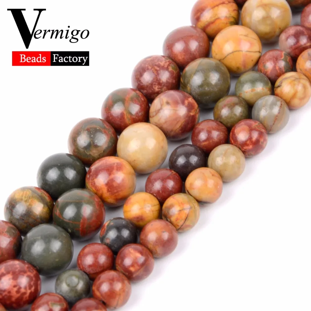 

4 6 8 10mm Colorful Picasso Jaspers Natural Round Stone Beads Loose Beads For Jewelry Making Diy Bracelet 15" Strand Perles