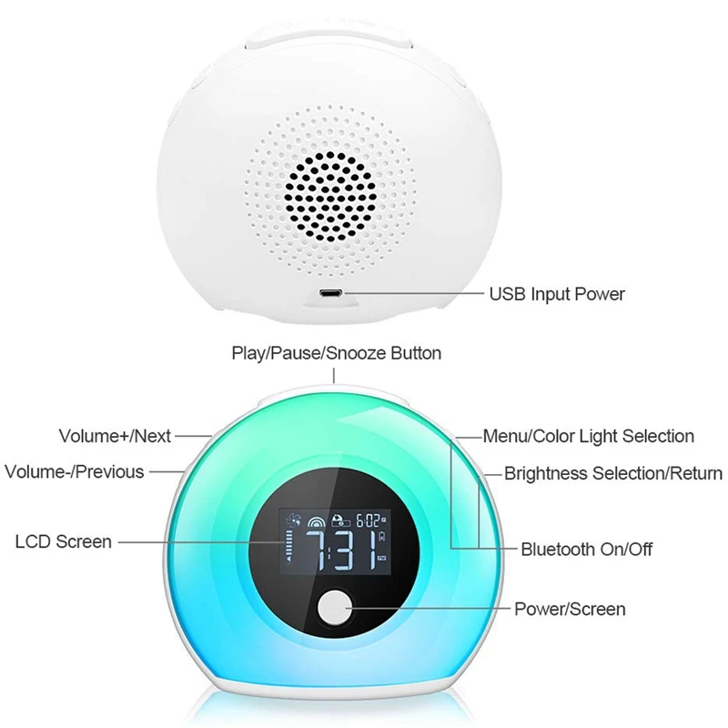 Ночные световые часы для спальни Детские с bluetooth динамиком и ночник детской лампы