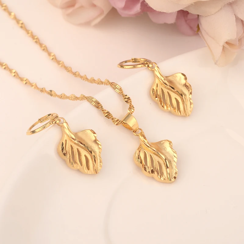 

Amazing african jewelry set chain women Nigerian wedding gold leaf necklace/ earring Indian jewelry sets drop shipping gift