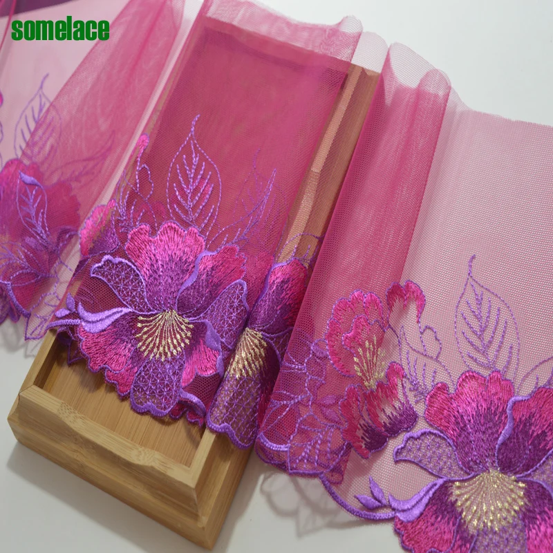 Черная и красная марля флуоресцентная цветная вышивка кружевная отделка с