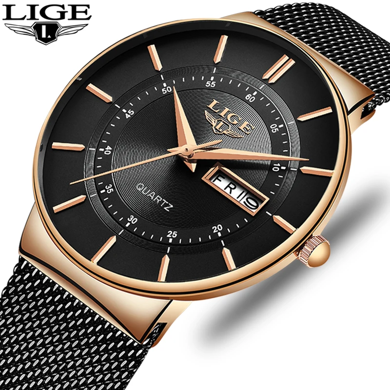 

LIGE Fashion Mens Watches Male Top Brand Luxury Waterproof Sport Watch Mens Ultra-Thin Mesh Steel Quartz Clock Relogio Masculino