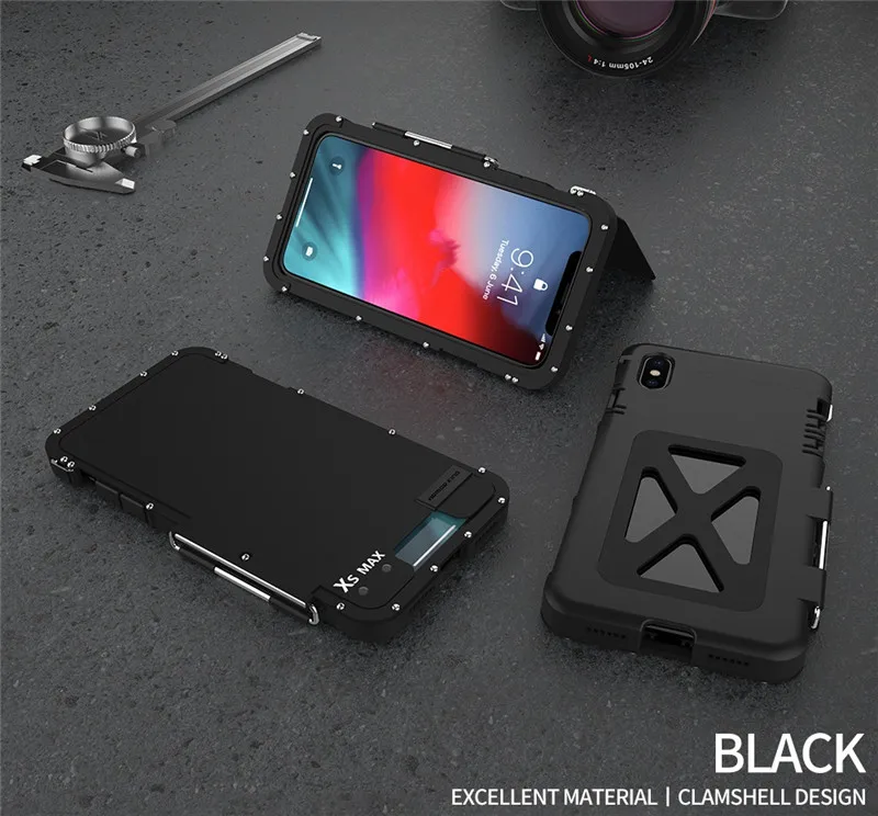 Черный R-JUST, металлический мужской флип-чехол из нержавеющей стали для Iphone X XS MAX XR 6 6S 7 8 Plus 10 6,5, защитный противоударный чехол King - Цвет: Черный