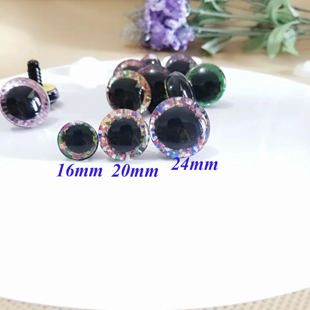 100 unids/lote nueva 16mm y 20mm y 24mm borrar trapezoidal de seguridad de pl&aacute;stico de juguete ojos + colorido brillo nonwovens + arandela para mu&ntilde;eca diy-HS10-2