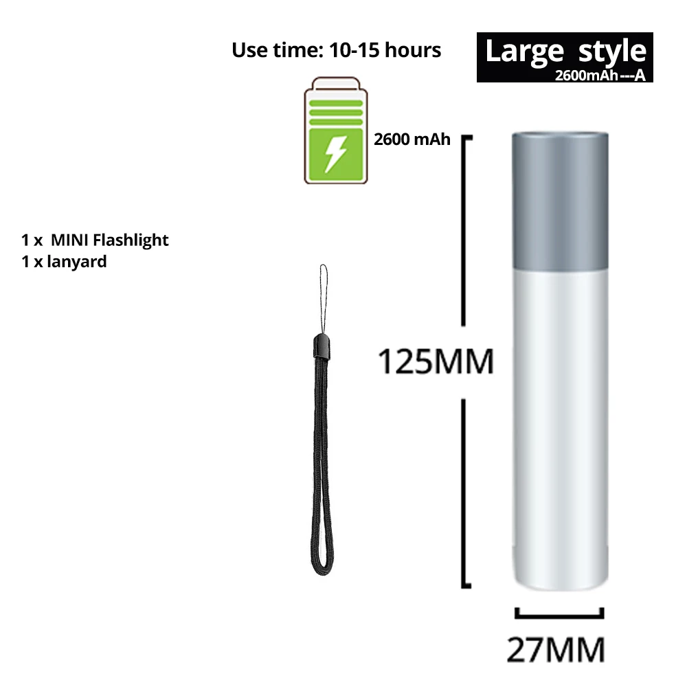 Big style-2600mAh-A USB Перезаряжаемый простой Креативный светодиодный фонарик из алюминиевого сплава, 3 режима освещения, расстояние освещения 200 метров - Испускаемый цвет: Big style-2600mAh-A