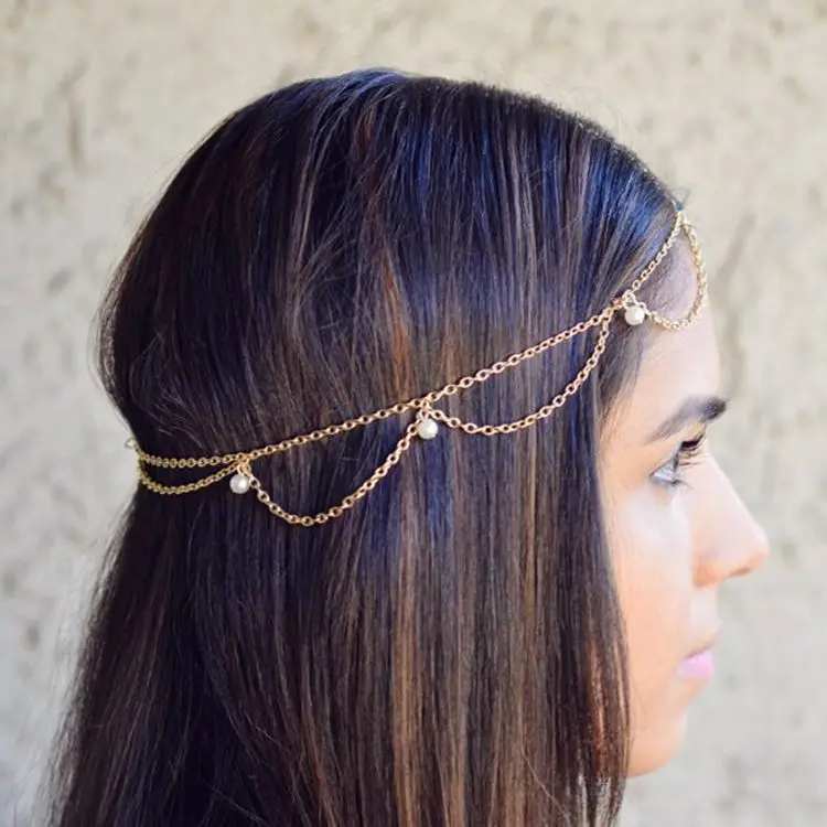 Богемная золотая цепочка для ношения на голове украшения волос стразы