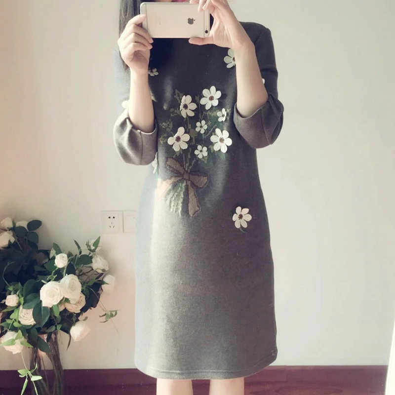 4xl Плюс большой размер Женская одежда 2017 Весна Осень Зима корейский vestidos милый