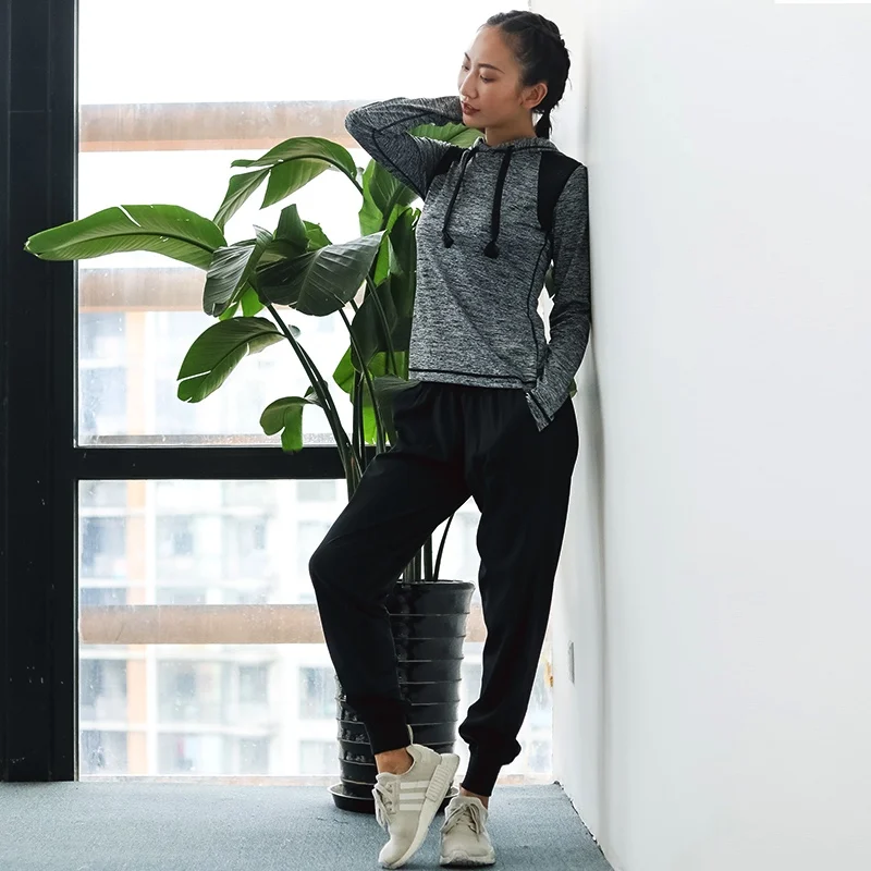 

U Women's Quick-drying Running T-shirt Hooded Drawstring Sportswear Fitness Yoga Long-sleeve Running Shirt Women Pullover Autumn