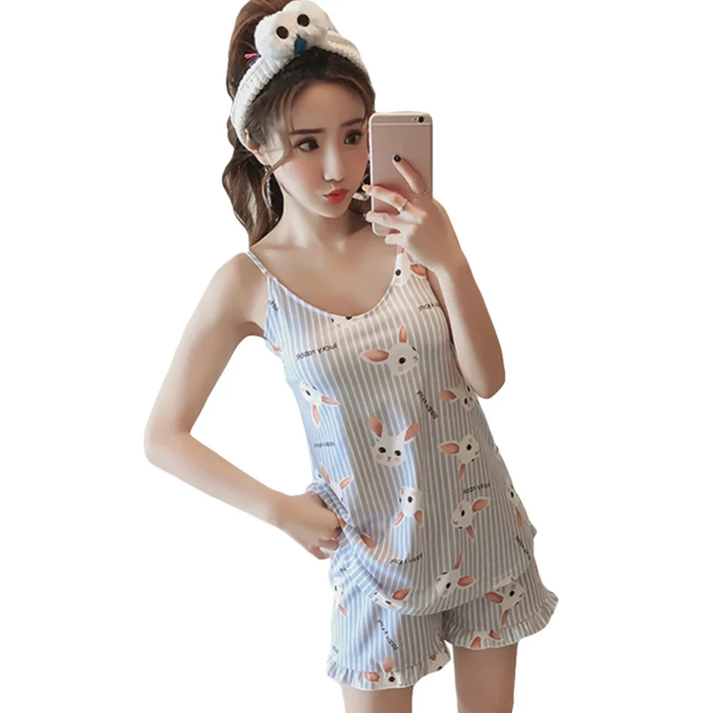 Девушка Slingless Пижама без рукавов из молочного шелка тонкий костюм с шортами и