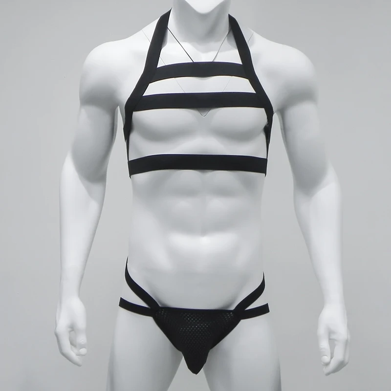 Сексуальное нейлоновое нижнее белье для мужчин стринги с лямкой на шее нагрудный