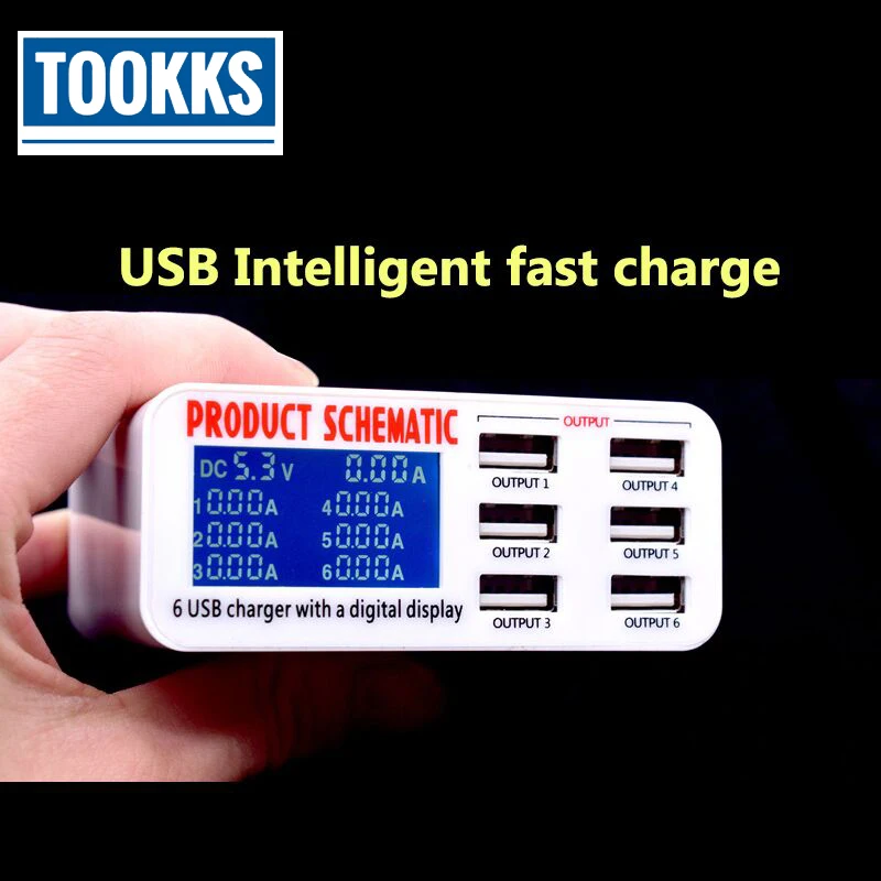 

6 USB Multi function USB Phone Charger digital display Fast Charger Universal mobile phone charger 5V2A