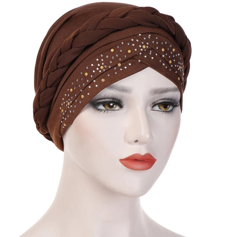 

HT2402 Women India Hat Muslim One Tail Beanie Scarf Turban Wrap Cap Female Beading Beanie Cap Hats for Women Skullies Beanies